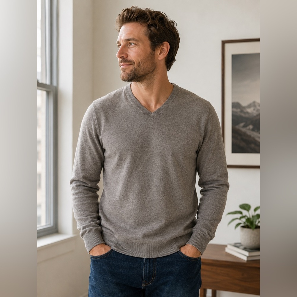 ✨$9 Clear Out‎ ✨Banana Republic Light Grey V-Neck Sweater Premium Luxe Yarn